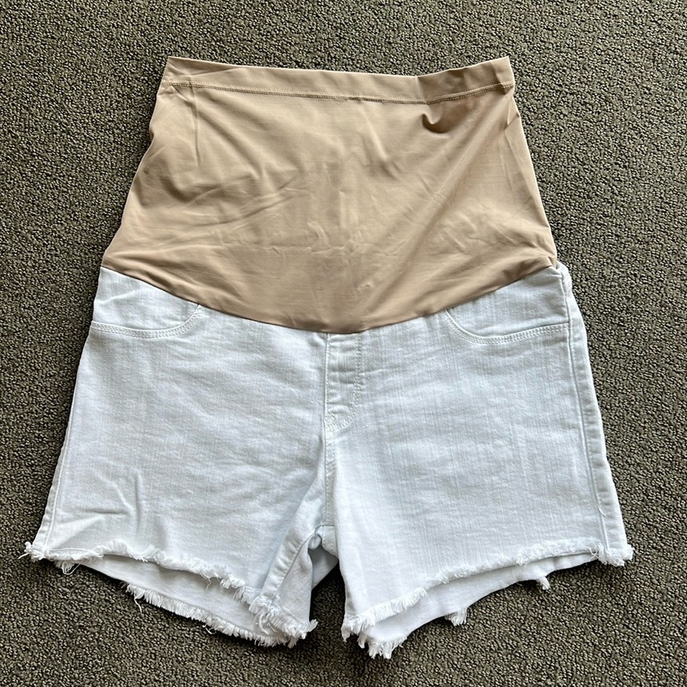 Just USA White Maternity Frayed Jean Shorts